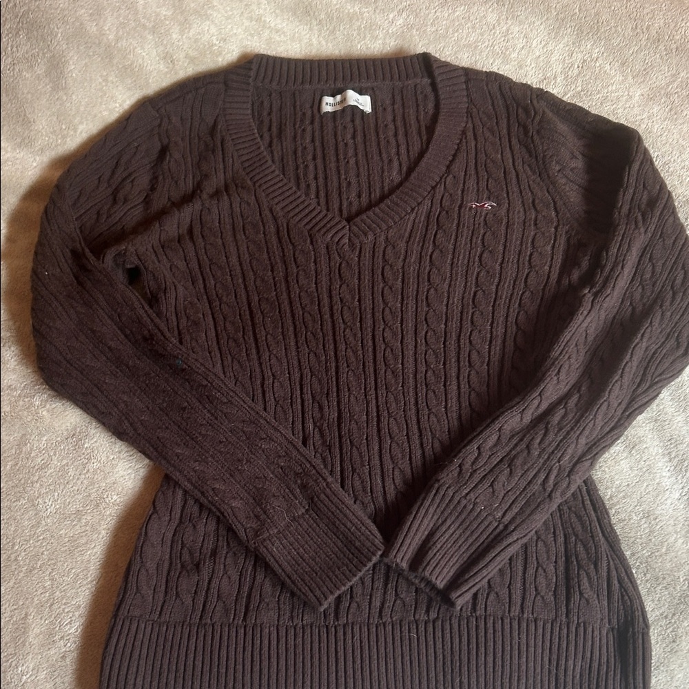 Hollister V-Neck Cable Knit Sweater - Dark Brown